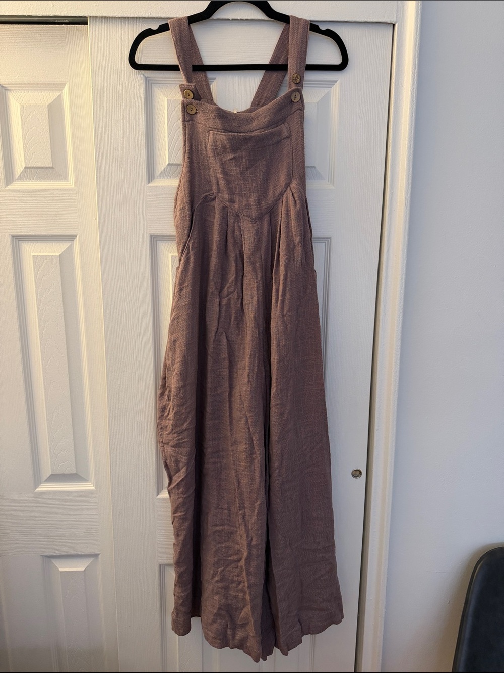 Free People Mauve Linen-Blend Wide Leg Overalls Jumpsuit